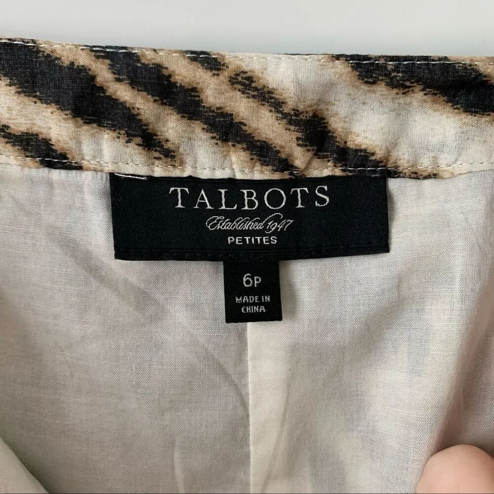 Talbots Brown Cream Animal Print Pleated Mini Skirt 6 Petite